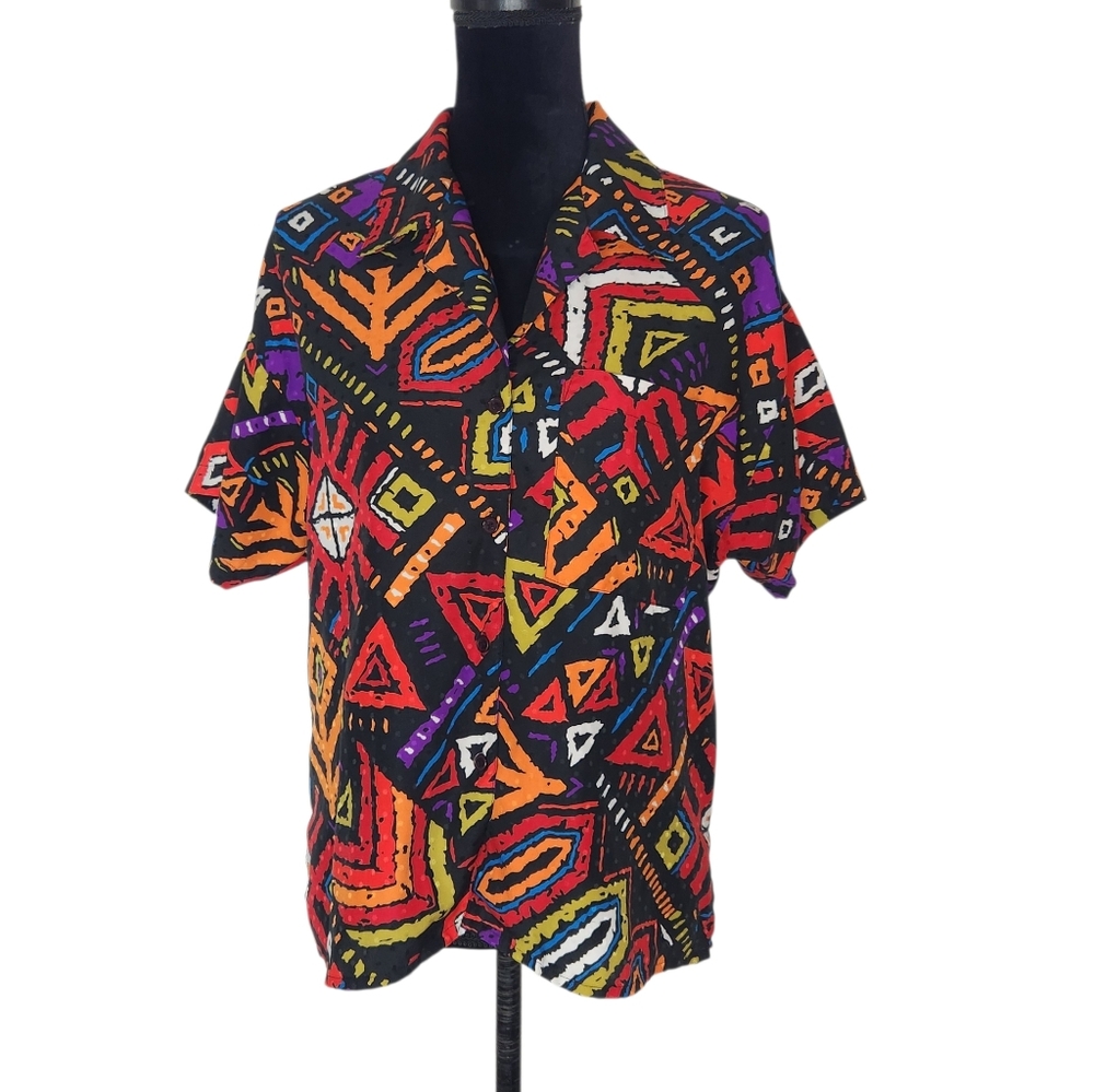 Marlis Vintage 90's Colorful Geometric Pattern Shirt